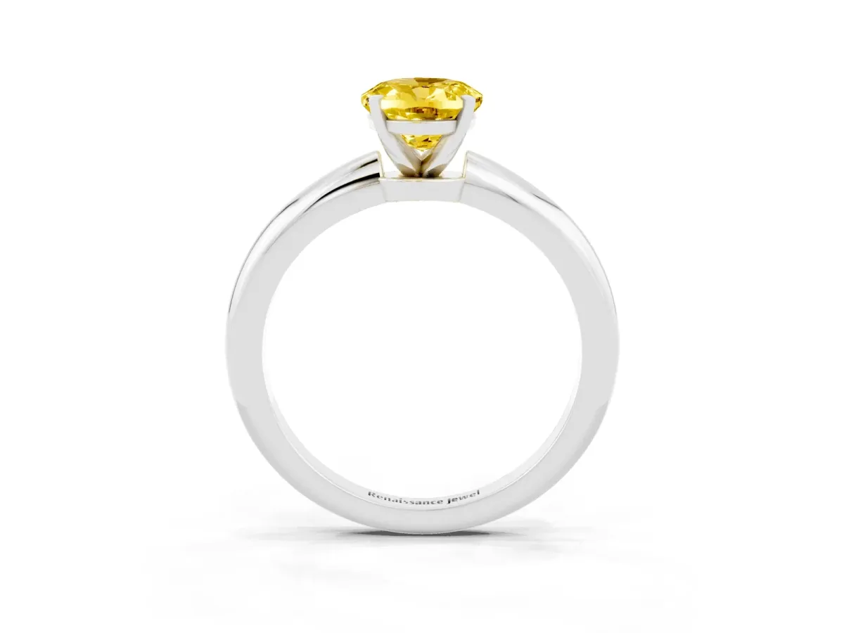 Oval Cut Yellow Sapphire Solitaire Ring with Six-Prong Setting and Classic Band Silver