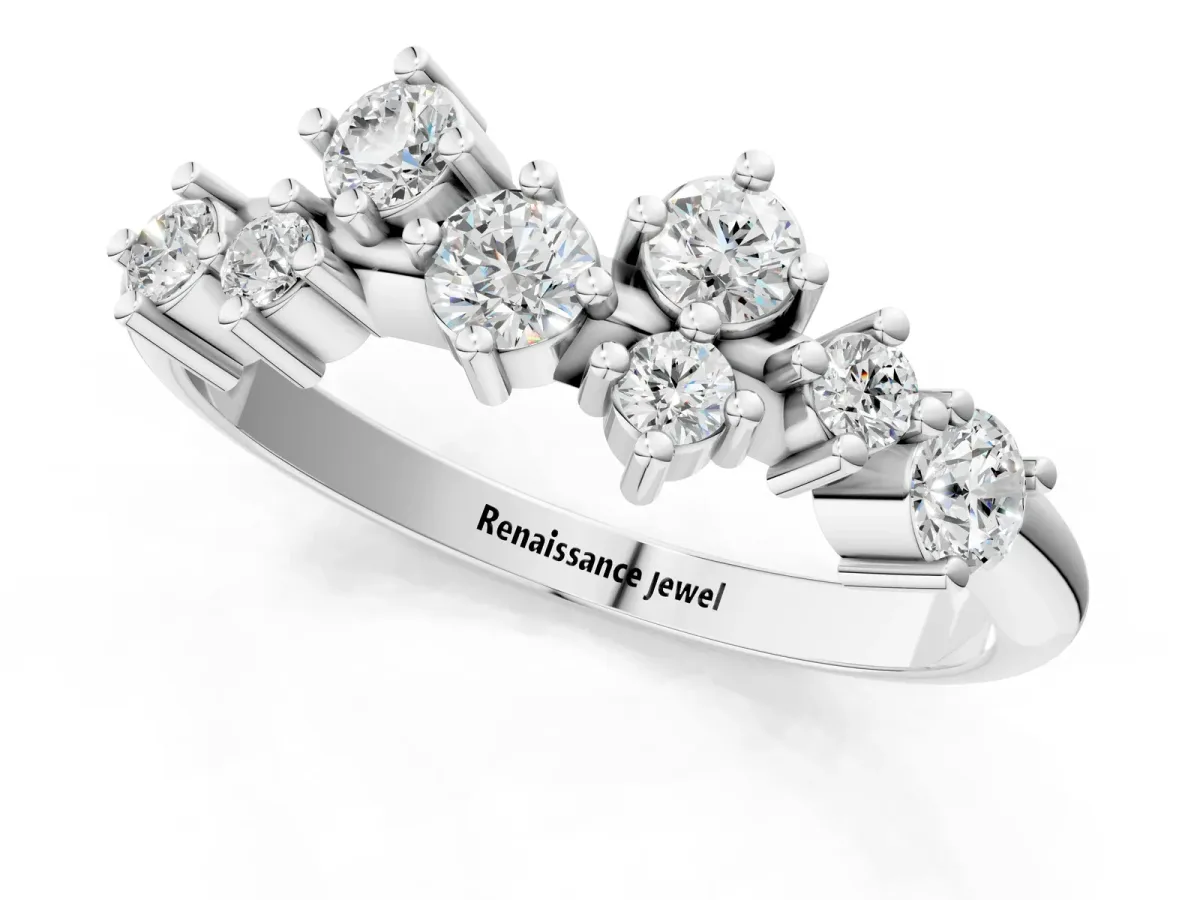 Cluster Diamond Round Cut White Gold Band with Prong Setting White gold