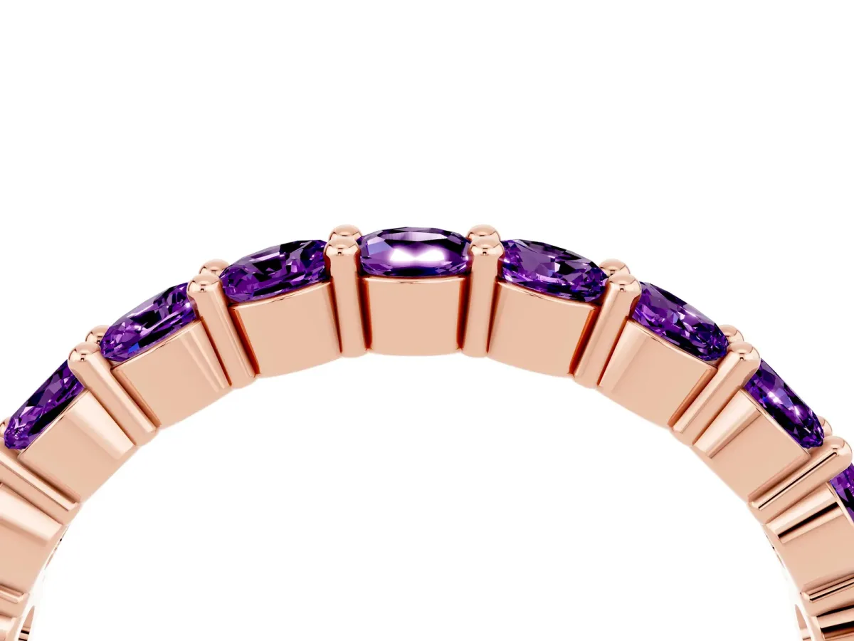 Round Amethyst Half Eternity Band with Prong Setting Rose gold