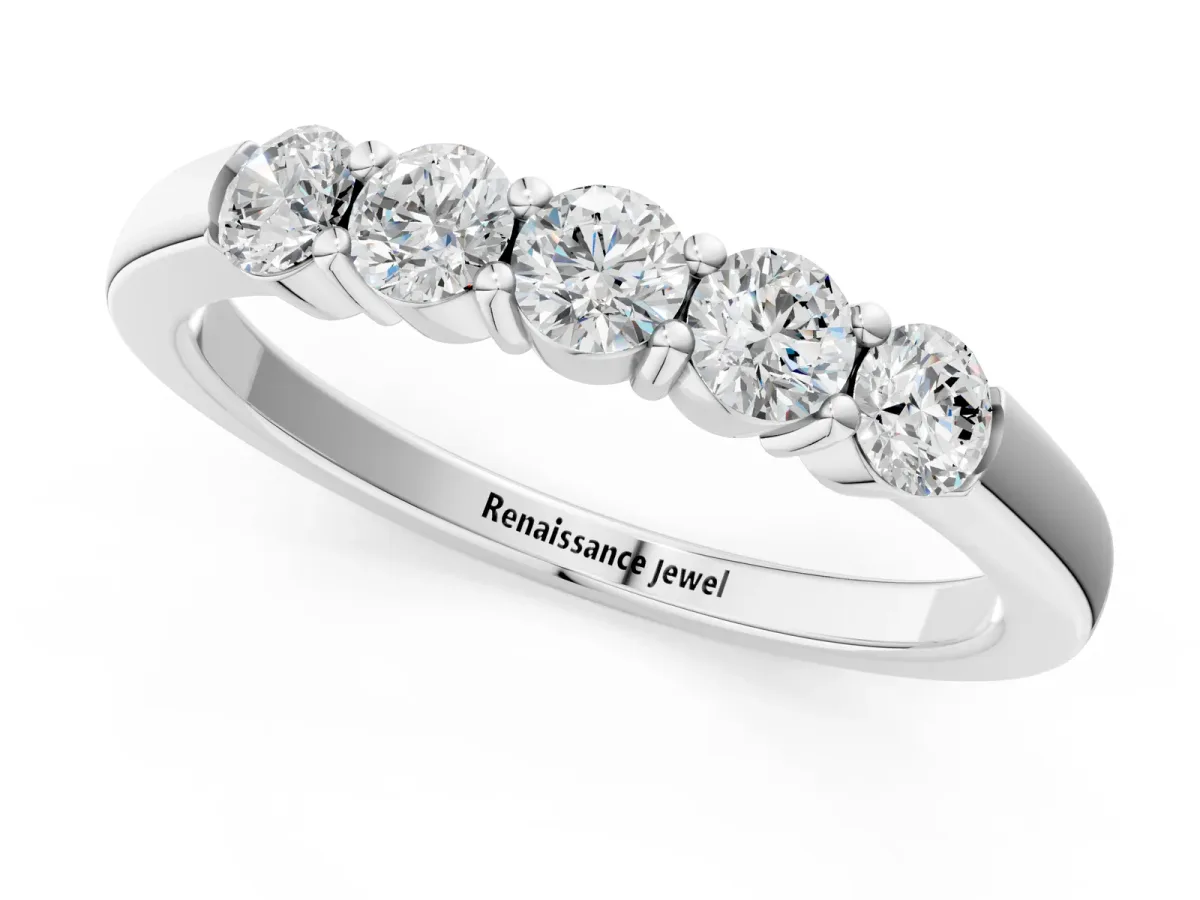Five-Stone Round Diamond Channel Set Band with Shared Prong Setting Silver