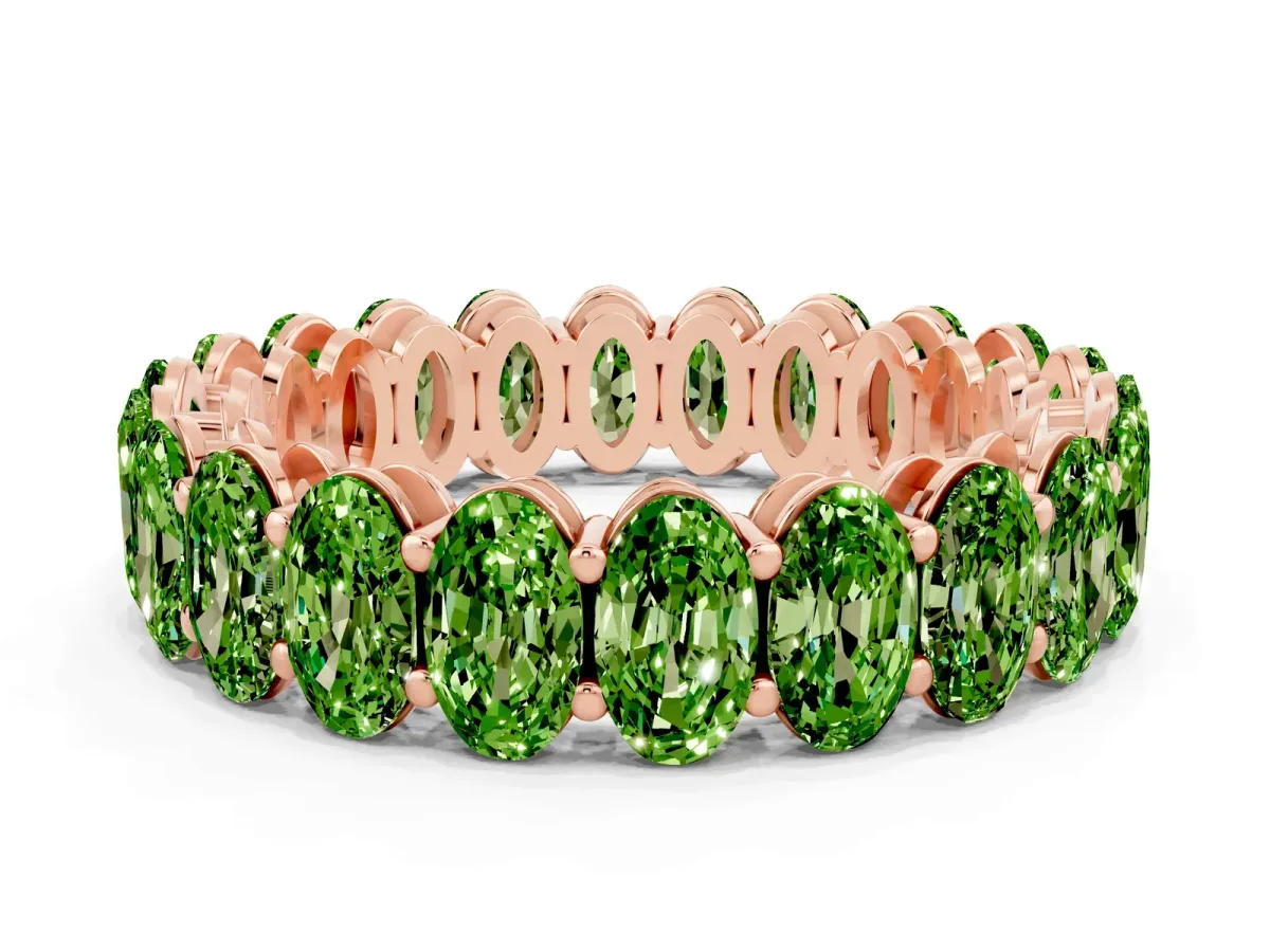 Oval Cut Peridot Eternity Band with Shared Prong Setting Rose gold