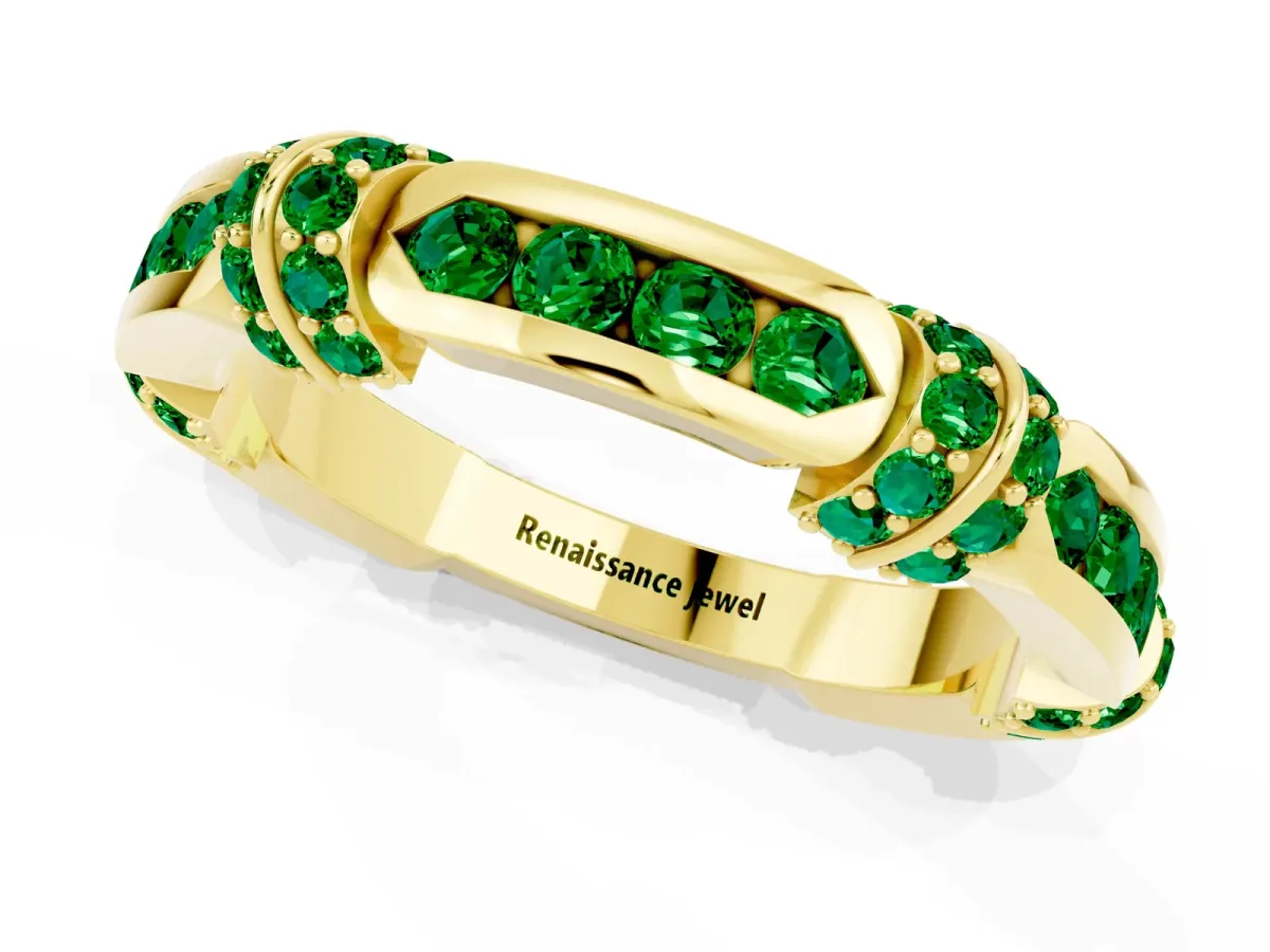 Pavé Round Emerald Link Band with Bezel Setting Yellow gold