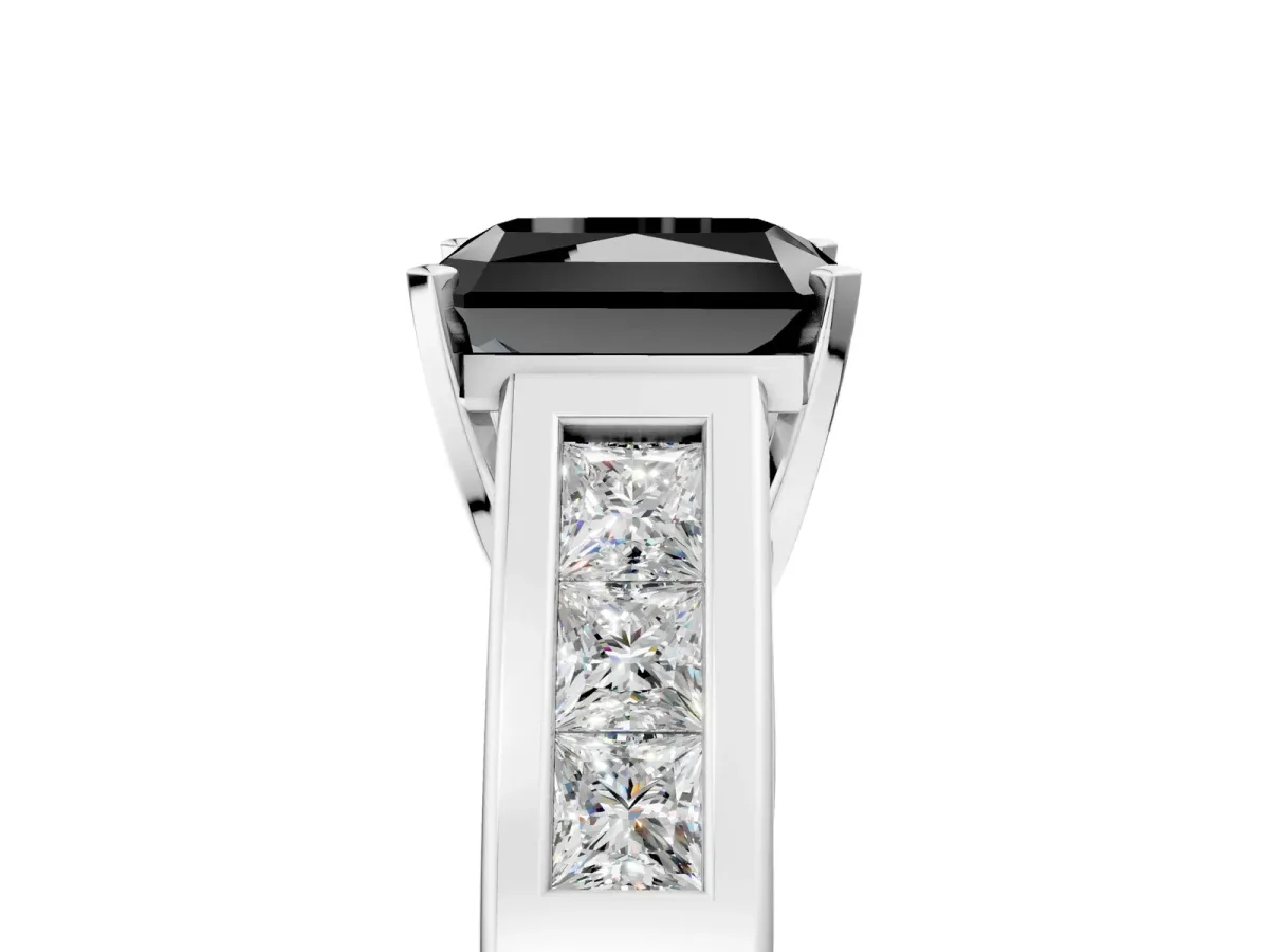 Fancy Black Radiant Cut Cut Channel Set Solitaire Ring with Four-Prong Setting Platinum