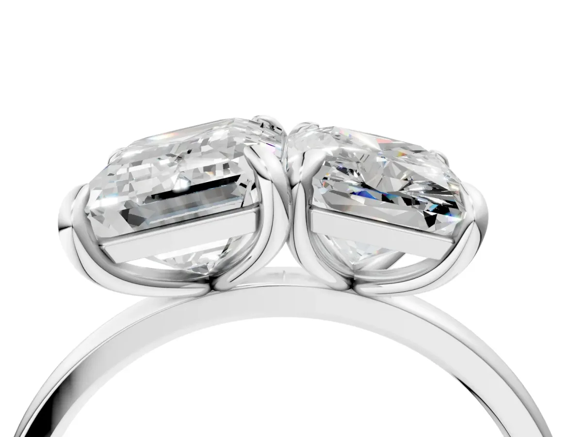 Emerald and Radiant Toi Moi Ring with Prong Setting and Plain Band Platinum