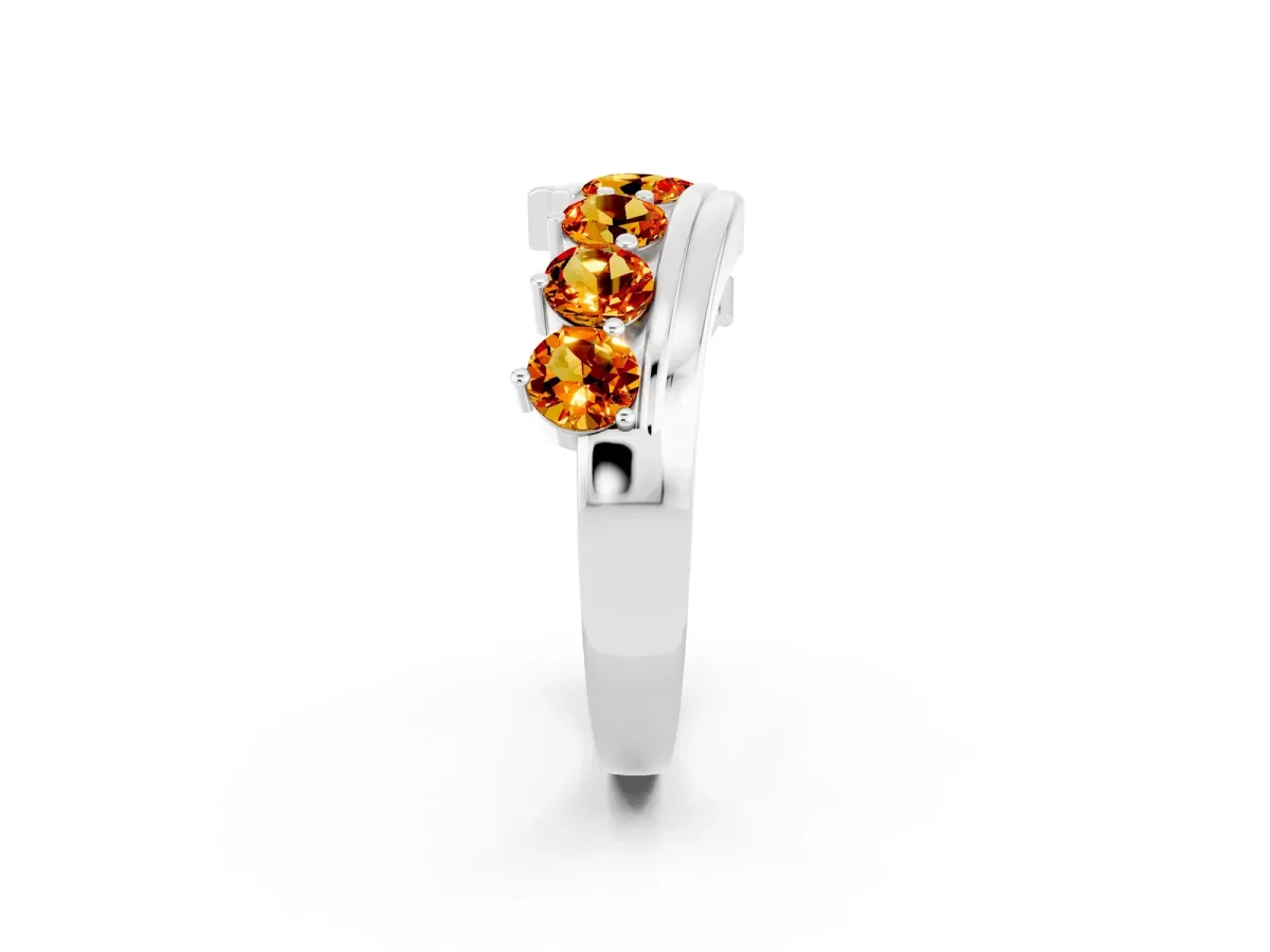 Round Citrine Wave Band with Channel and Shared Prong Setting Platinum