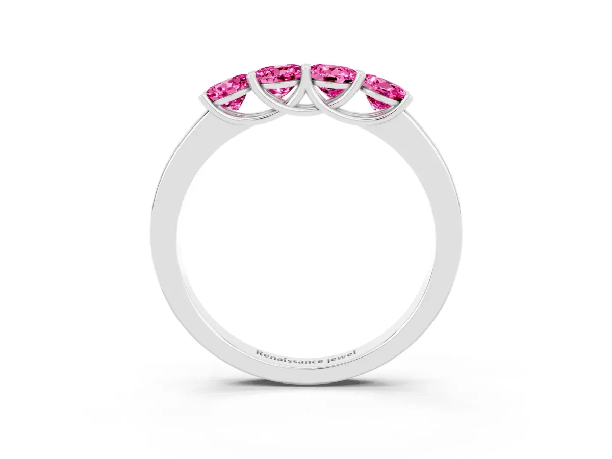 Four-Stone Round Pink Sapphire Prong-Set Band Silver