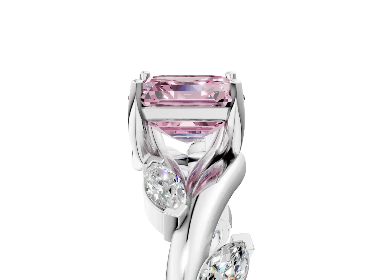 Fancy Pink Asscher Cut Solitaire Twisted Band Marquise Accent Prong Setting Ring Platinum