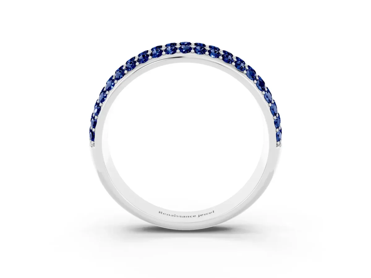 Three-Row Round Blue Sapphire Eternity Band with Shared Prong Setting Platinum