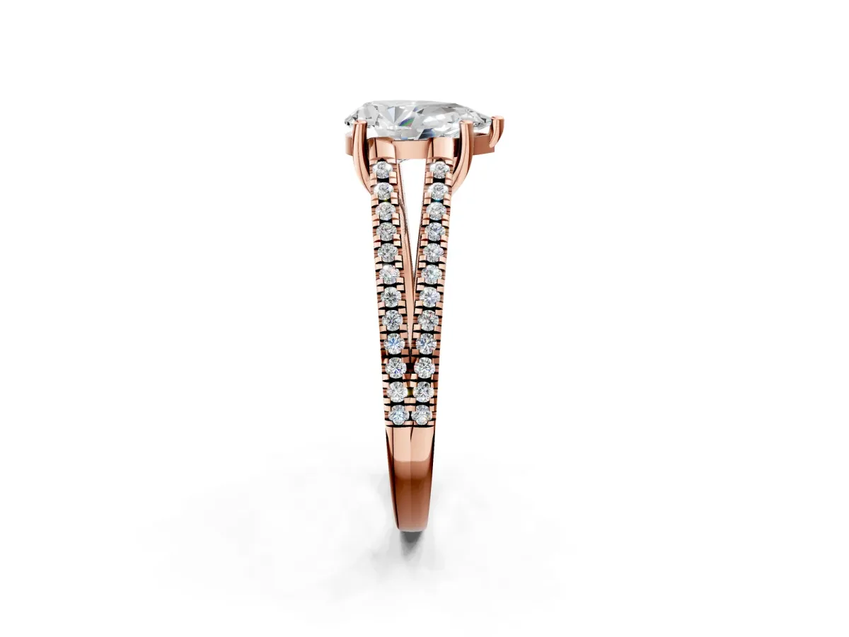 Pear Cut Diamond Solitaire Engagement Ring with Split Shank Pavé Band Rose gold