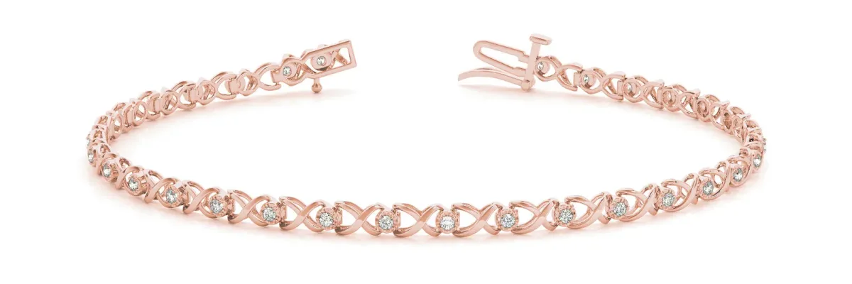 Round Diamond Infinity Link Tennis Bracelet with Prong Setting Rose gold