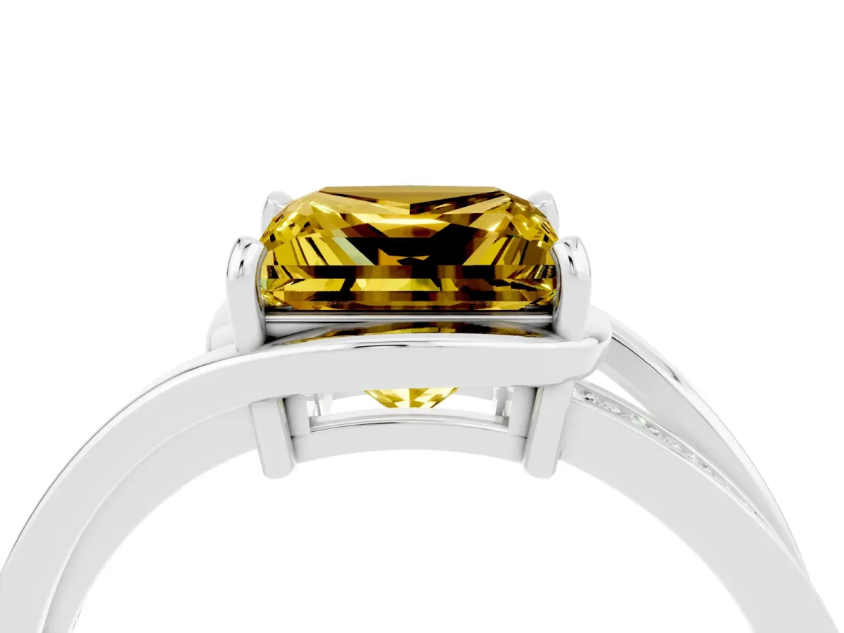 Princess Cut Yellow Sapphire Solitaire Ring with Split Shank and Prong Setting Platinum