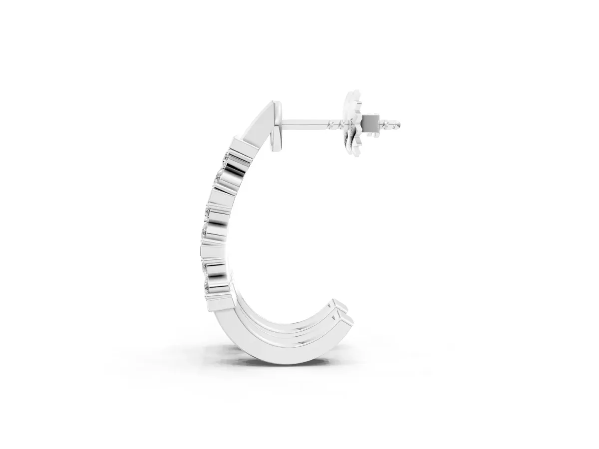Round Diamond Channel-Set Hoop Earrings with Four-Prong Setting Silver