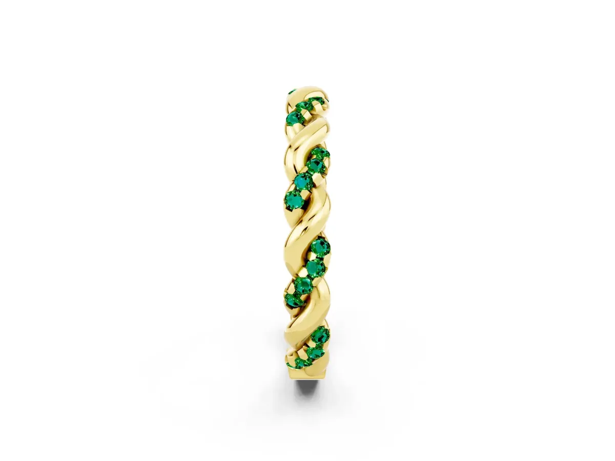 Twisted Pavé Round Emerald Eternity Band Yellow gold