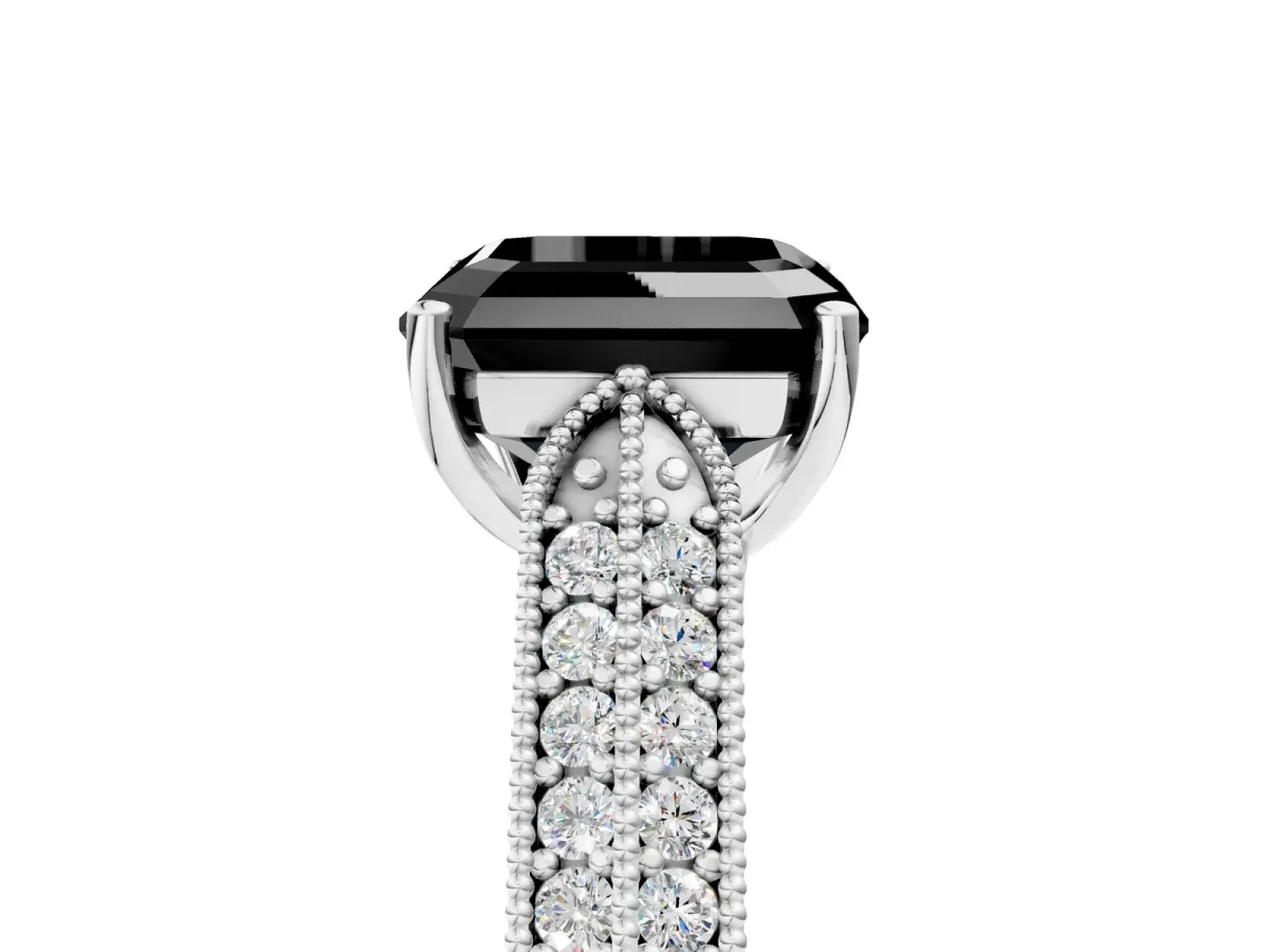 Fancy Black Asscher Cut Cut Pave Split Shank Engagement Ring with Four-Prong Setting Platinum