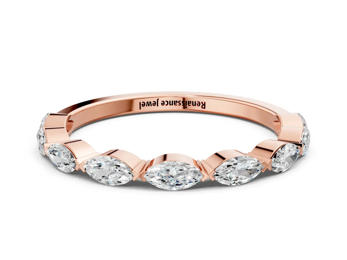 Marquise Diamond Eternity Band with Bezel Setting Rose gold