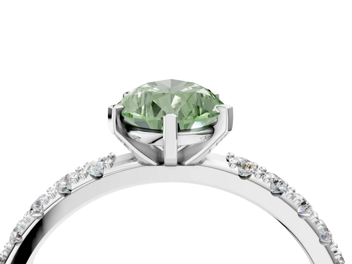 Fancy Green Pear Cut Diamond Solitaire Pavé Band with Four-Prong Setting Platinum