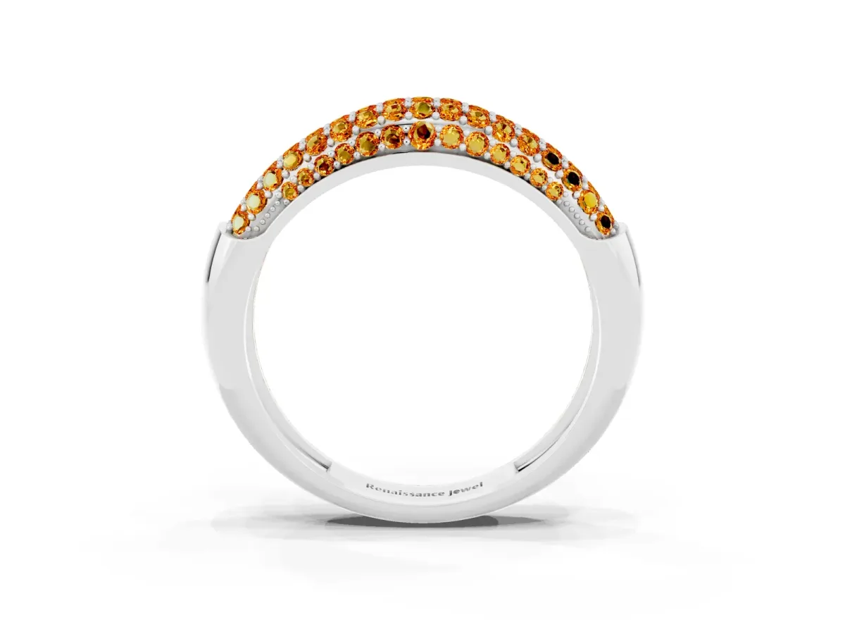 Three-Row Pavé Round Citrine Dome Band Silver