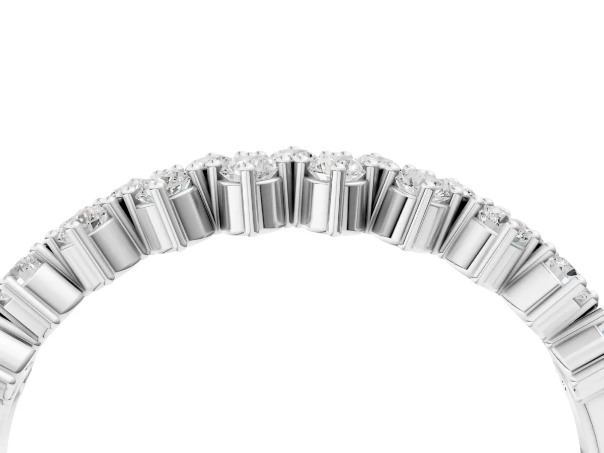 Round Diamond Prong Set Chevron Band Silver
