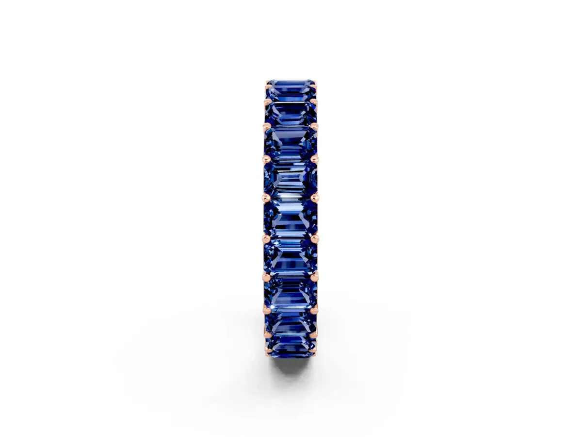 Emerald Cut Blue Sapphire Eternity Band with Shared Prong Setting Rose gold