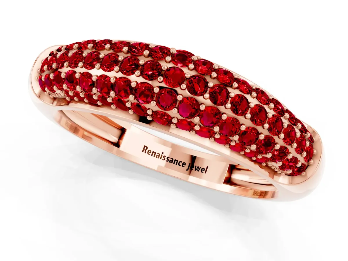 Three-Row Pavé Round Ruby Dome Band Rose gold