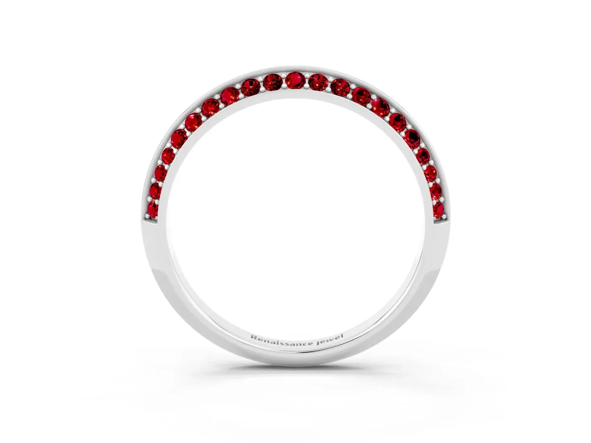 Double Row Pavé Round Ruby Eternity Band with Channel Setting Silver