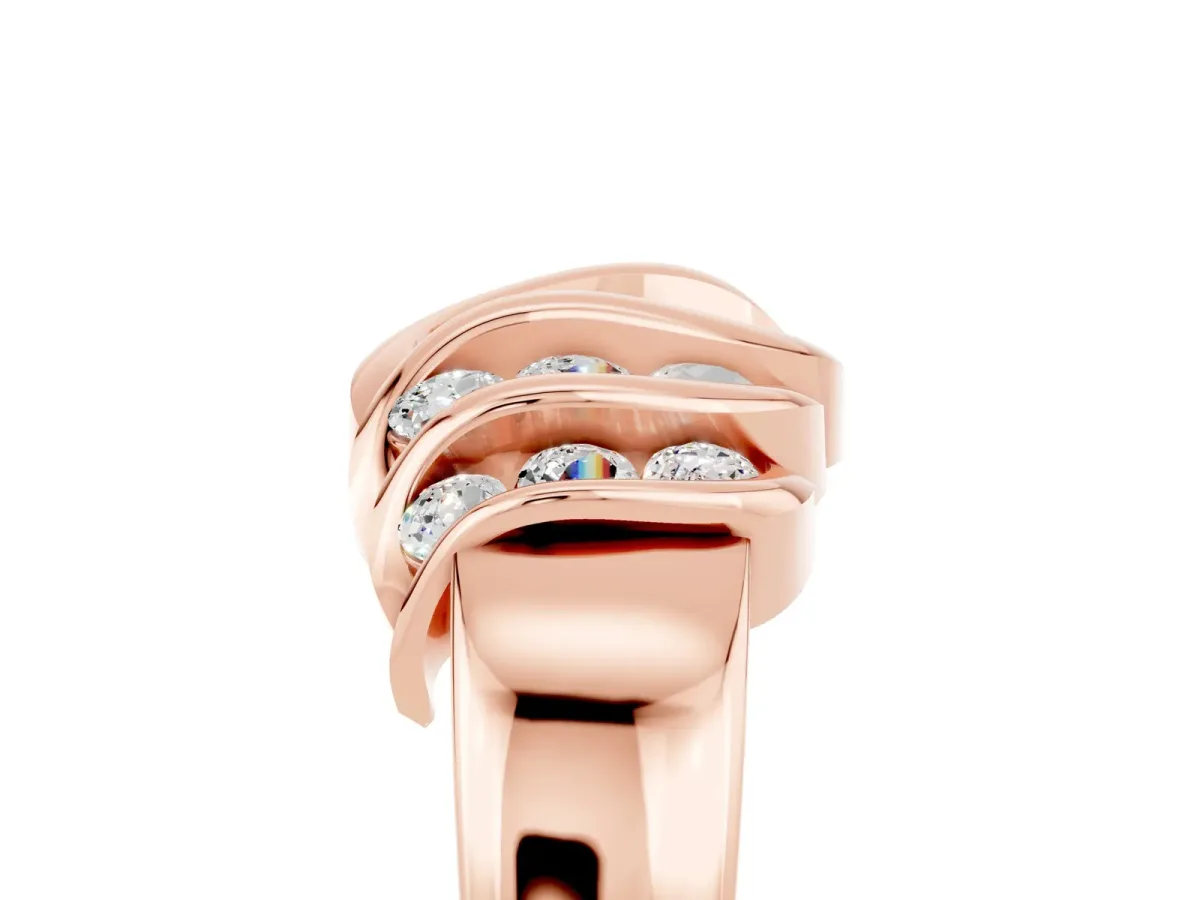 Round Moissanite Multi-Row Crossover Band Rose gold