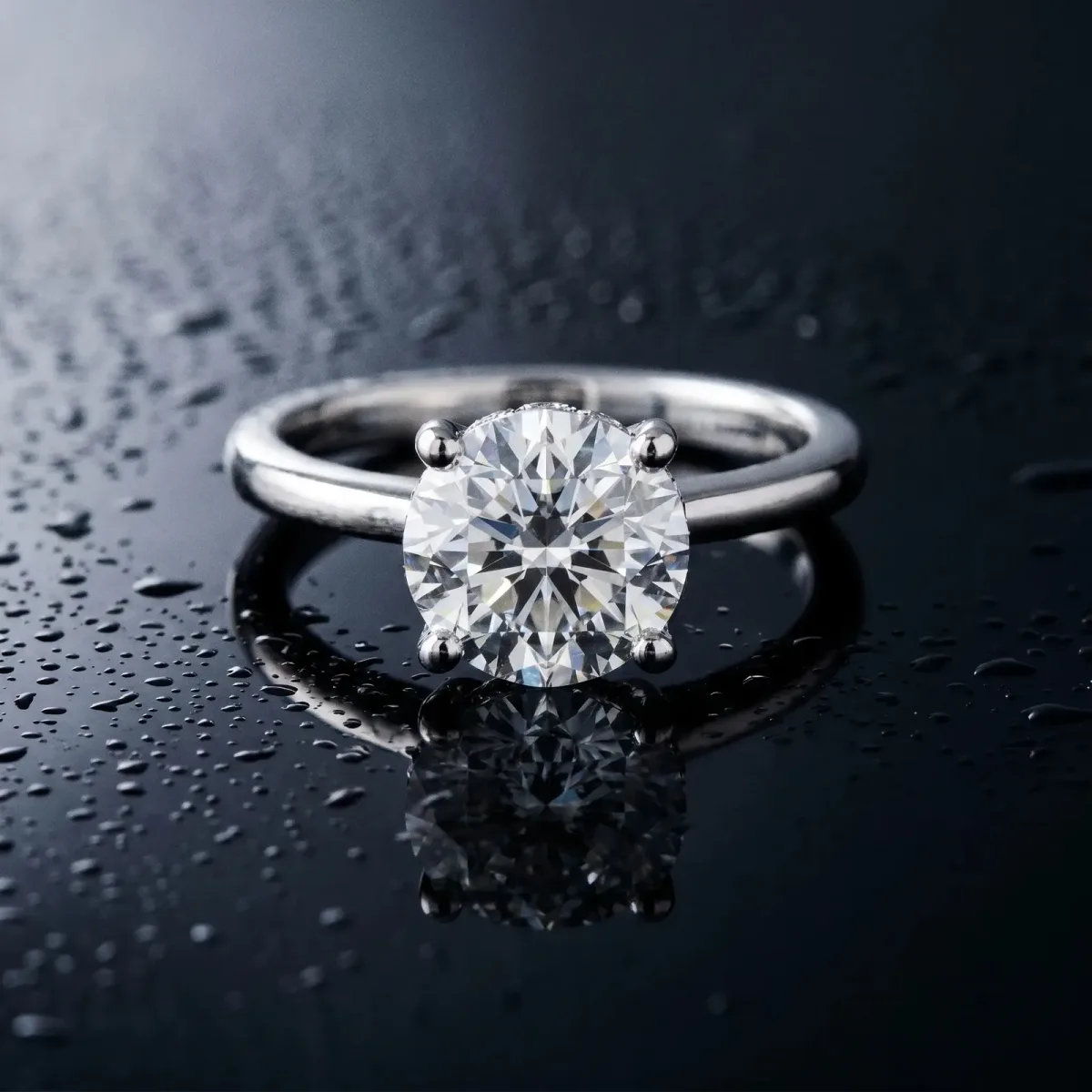 Asscher Cut Solitaire Diamond Ring with Prong Setting and Plain Band Silver