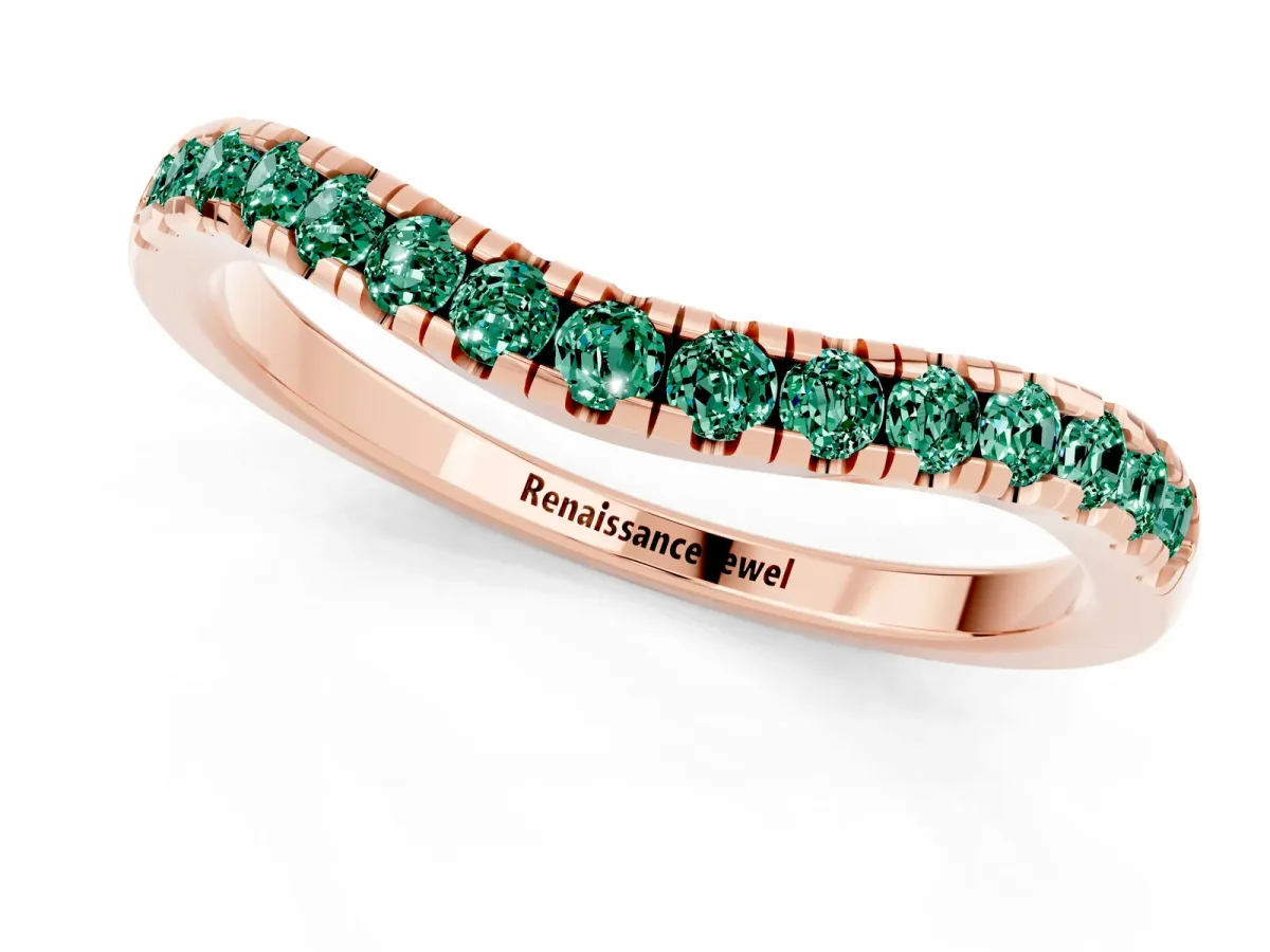 Green Sapphire Pavé Curved Wedding Band Rose gold