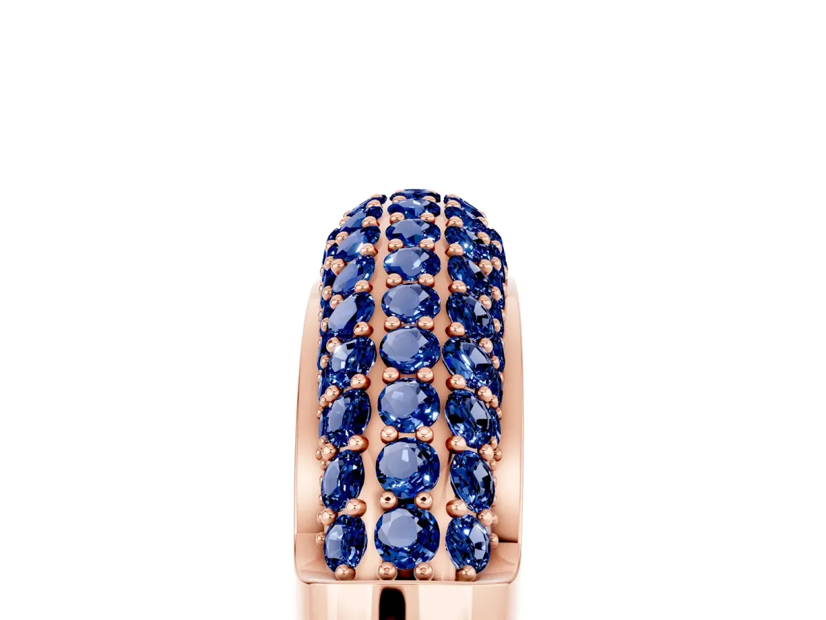 Three-Row Pavé Round Blue Sapphire Dome Band Rose gold