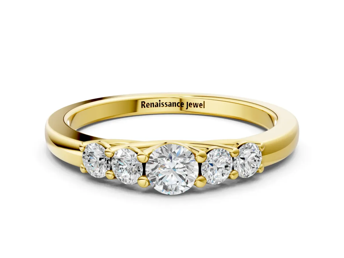 Five-Stone Round Diamond Prong Set Half Eternity Band Yellow gold