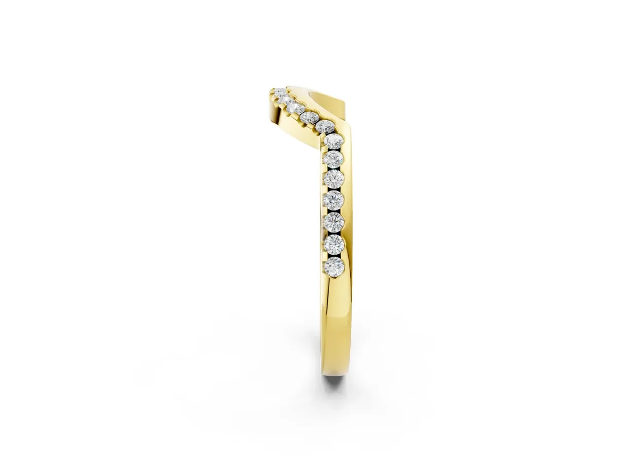 Pavé Round Diamond Contour Band with Shared Prong Setting Yellow gold
