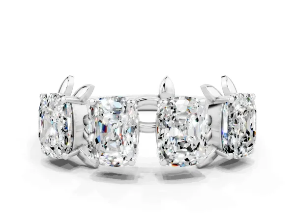 Four-Stone Elongated Cushion Moissanite Band with Nature-Inspired Prong Setting Platinum