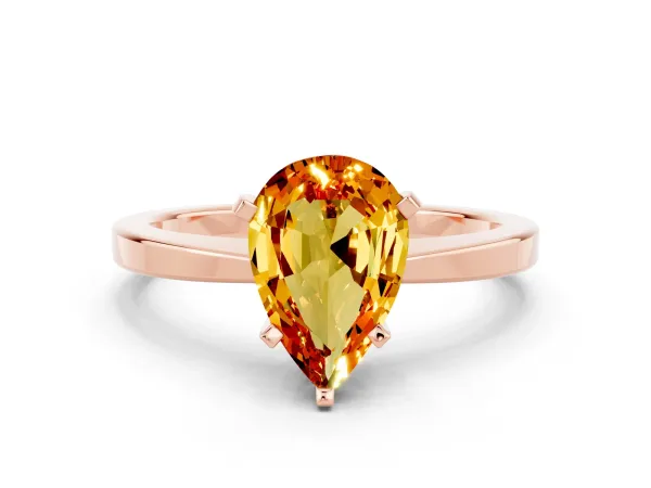 Pear Cut Citrine Solitaire Engagement Ring with Classic Band and Four-Prong Setting Rose gold