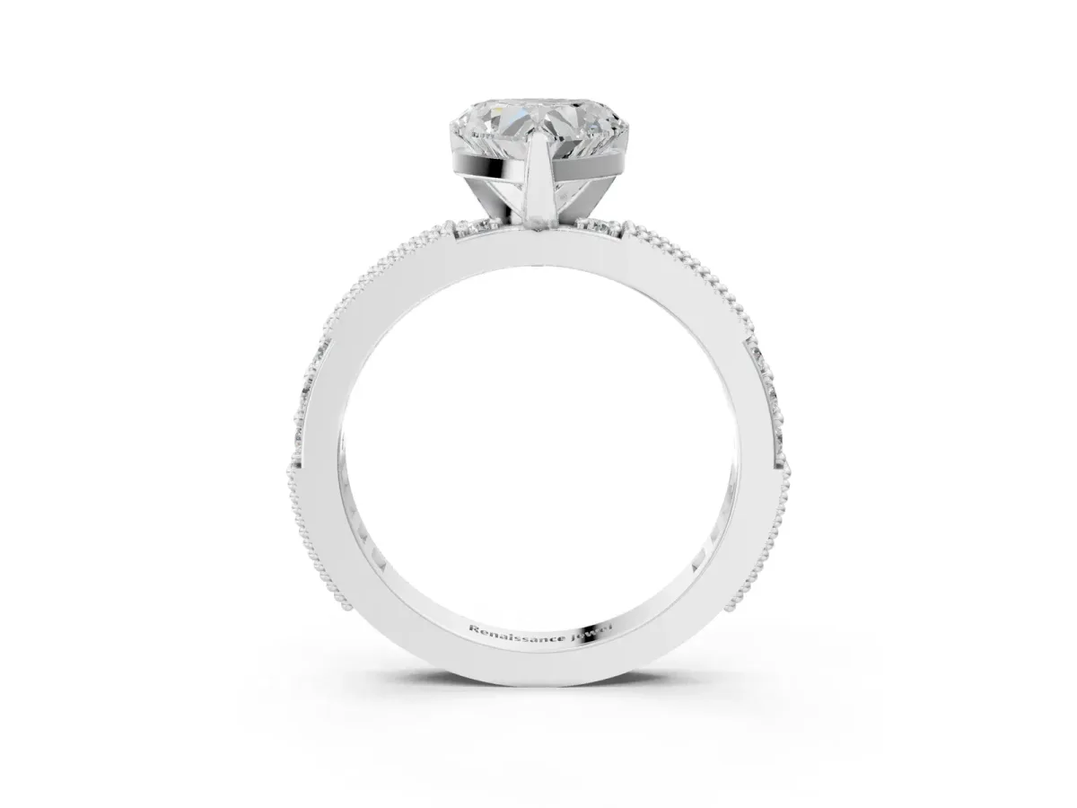 Heart Cut Solitaire with Pavé Band and Four-Prong Setting Silver