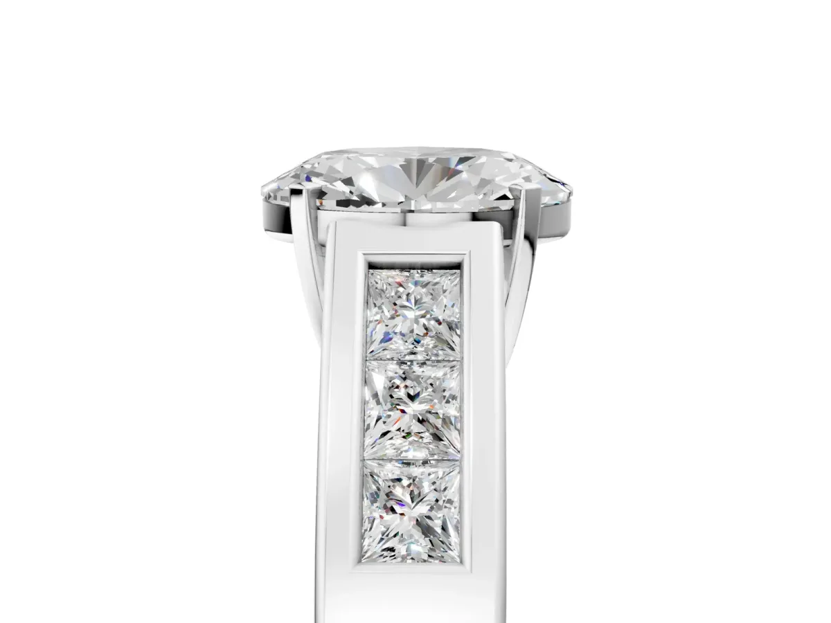 Oval Cut Cut Channel Set Solitaire Ring with Four-Prong Setting White gold
