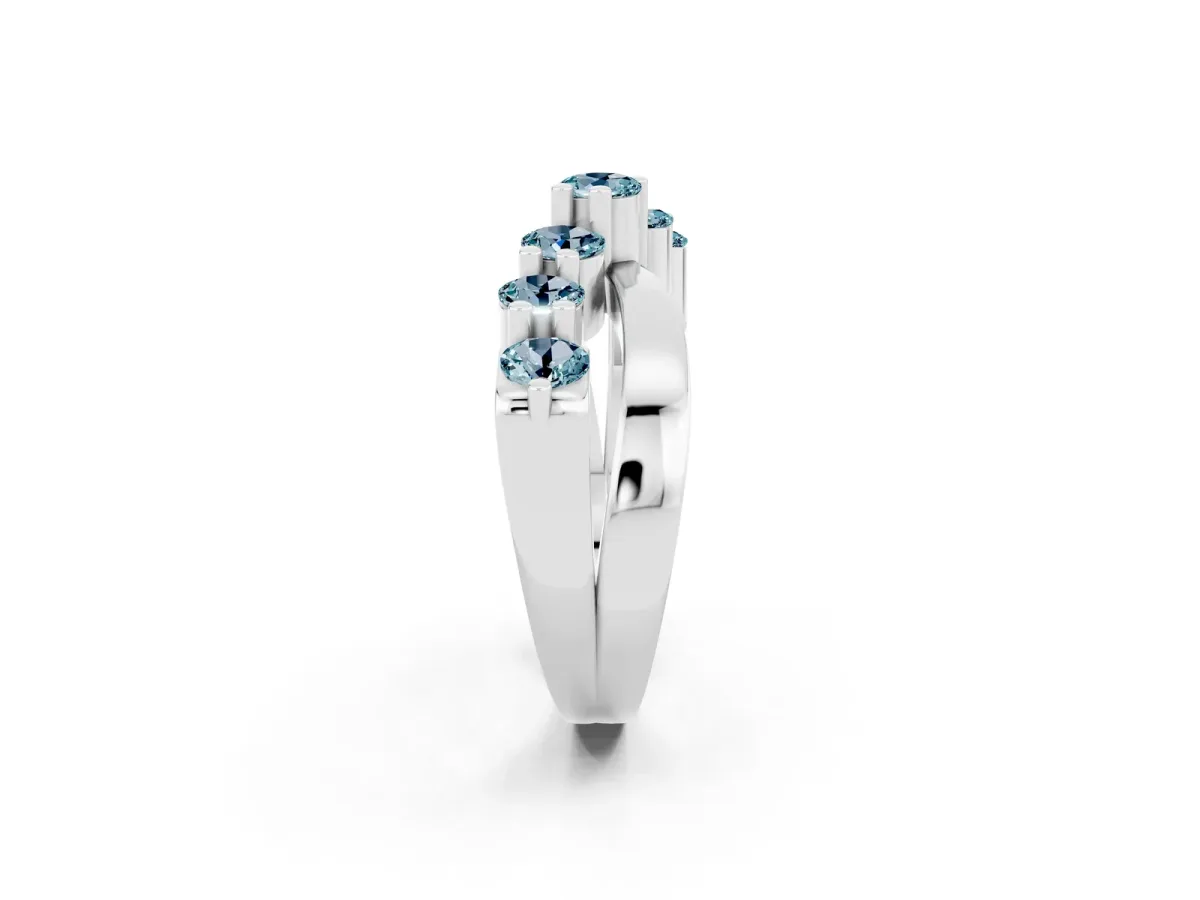 Round Aquamarine Prong-Set Crossover Band Silver