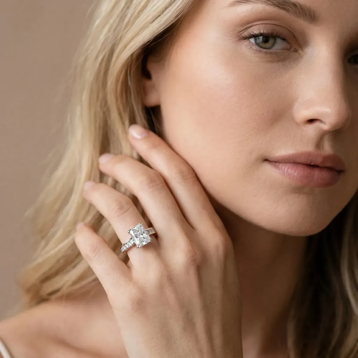 Radiant Cut Cut Channel Set Solitaire Engagement Ring with Prong Setting Platinum