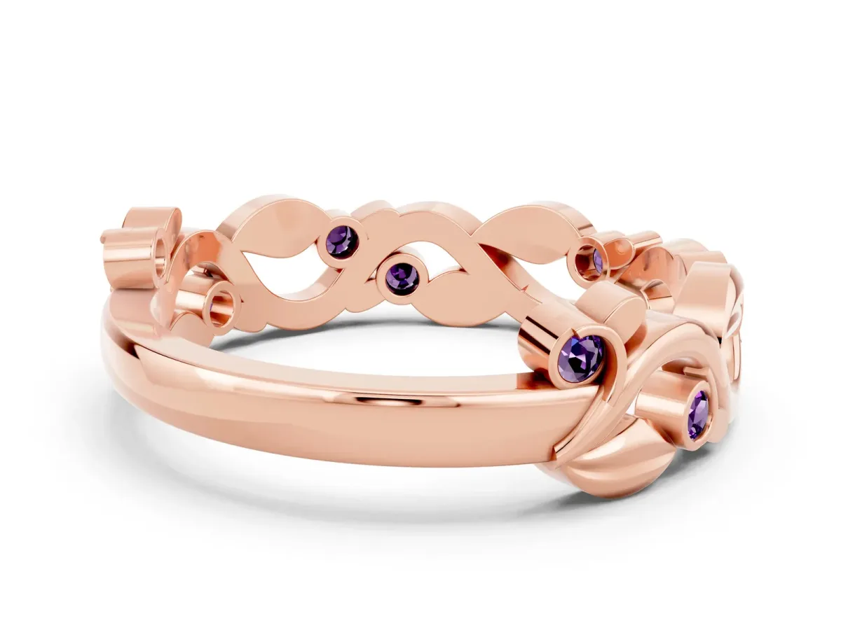 Round Amethyst Leaf Eternity Band with Bezel Setting Rose gold
