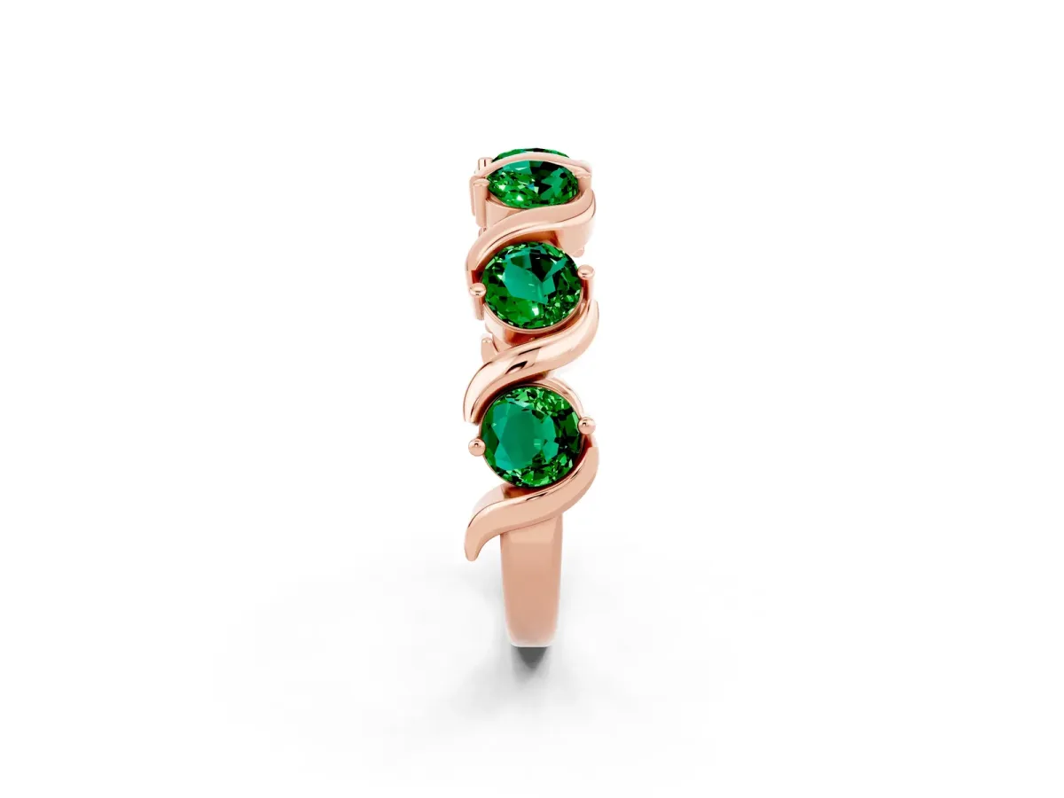 Round Emerald Half Eternity Band with Wave Prong Setting Rose gold