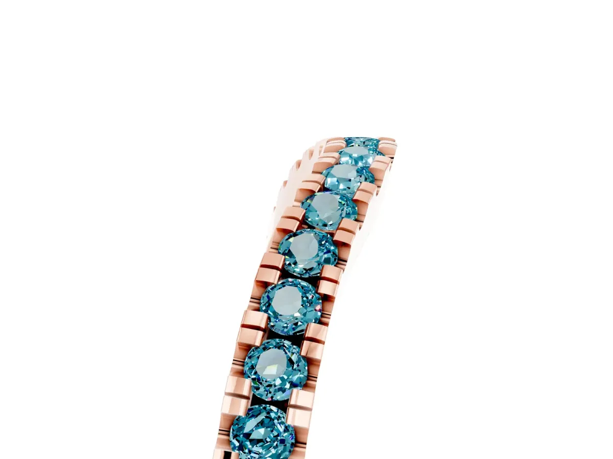 Round Blue Topaz Pavé Curved Band with Shared Prong Setting Rose gold