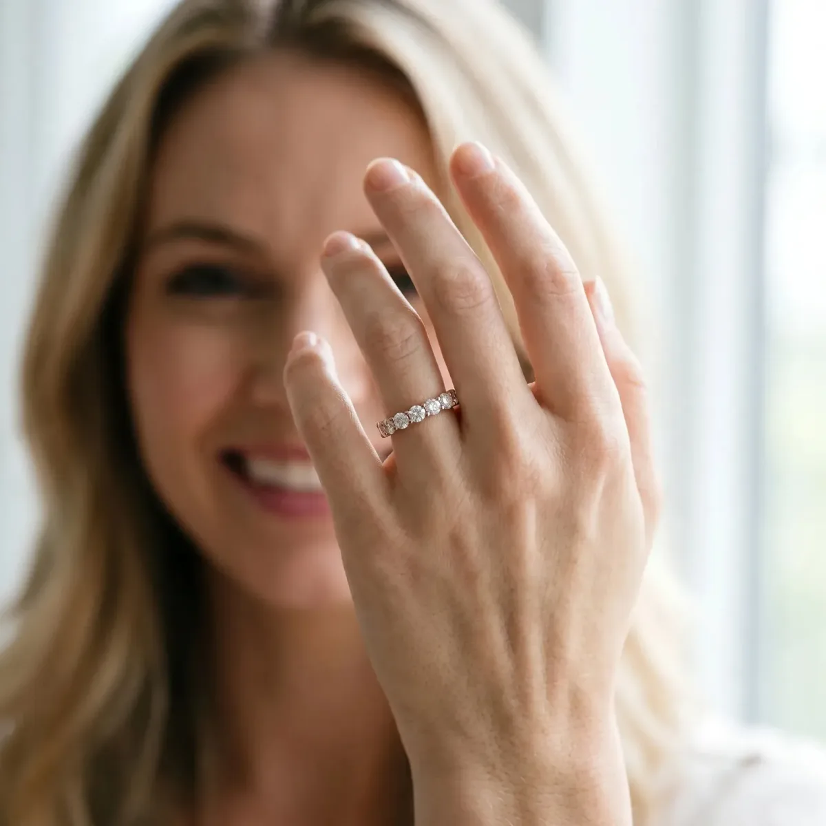 Round Diamond Eternity Band with U-Prong Setting Rose gold
