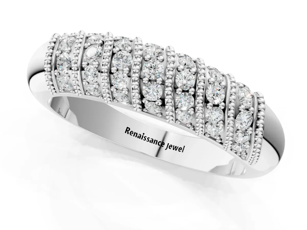 Channel Set Round Diamond Dome Band White gold