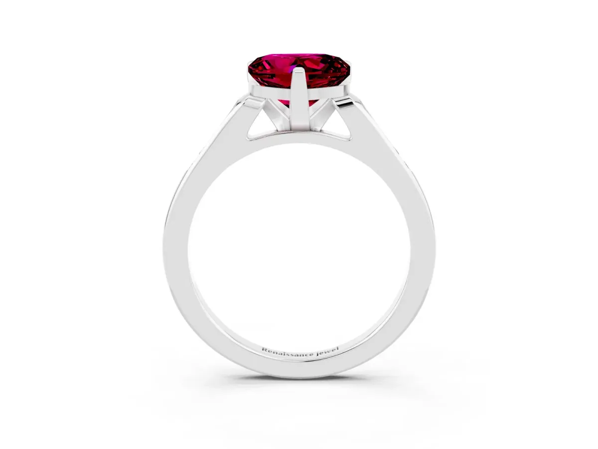Heart Cut Garnet Solitaire Ring with Channel Set Round Band and Prong Setting Silver