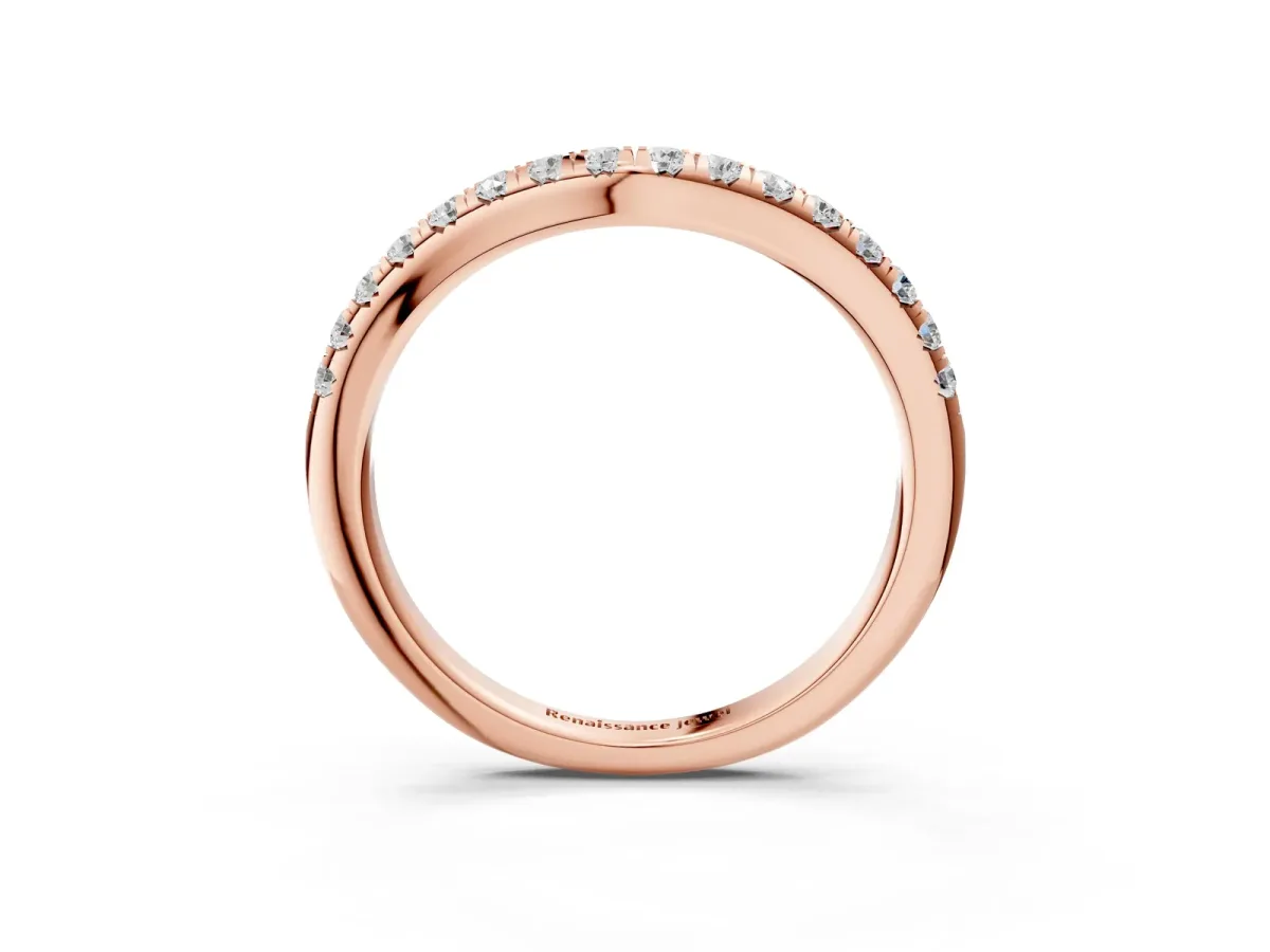 Round Diamond Pavé Curved Band with Shared Prong Setting Rose gold