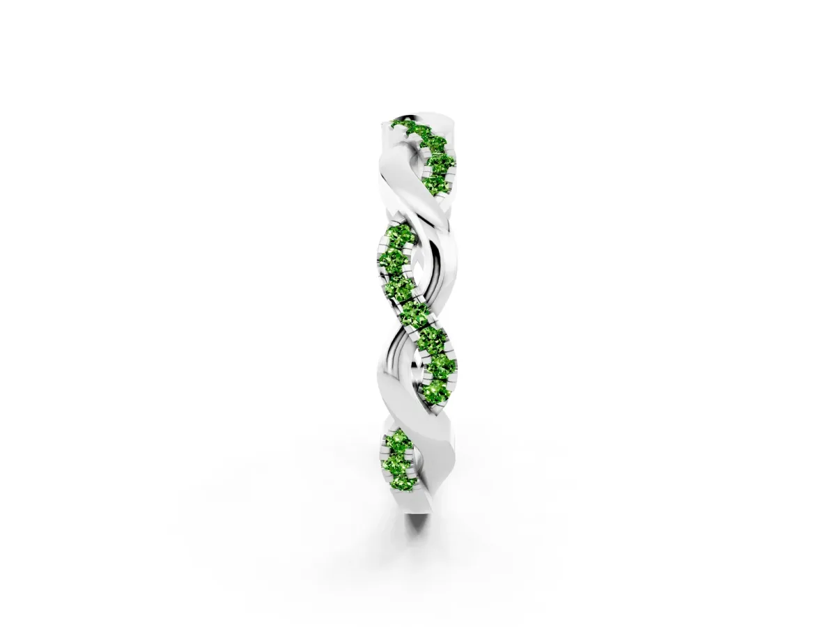 Pavé Round Peridot Twist Eternity Band with Shared Prong Setting Silver