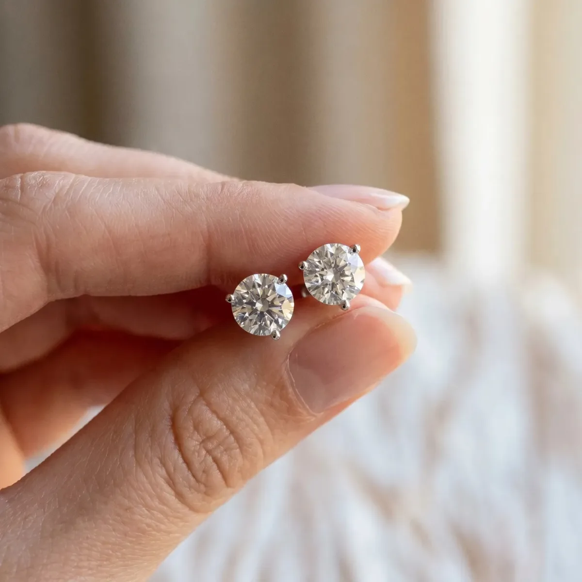 Round Brilliant Diamond Martini Stud Earrings Silver