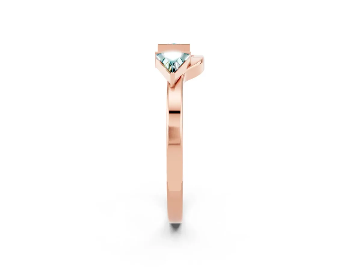 Trillion Blue Topaz Open Band Ring with Bezel Setting Rose gold