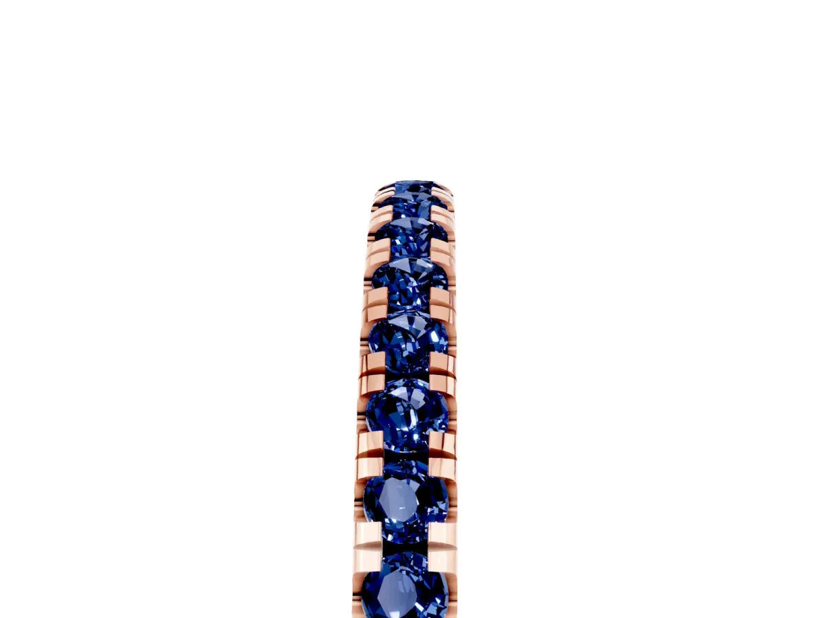 Pavé Round Blue Sapphire Half Eternity Band with Shared Prong Setting Rose gold