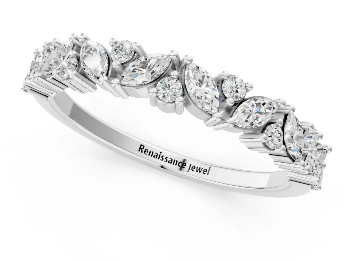 Marquise and Round Diamond Vine Eternity Band with Prong Setting Platinum