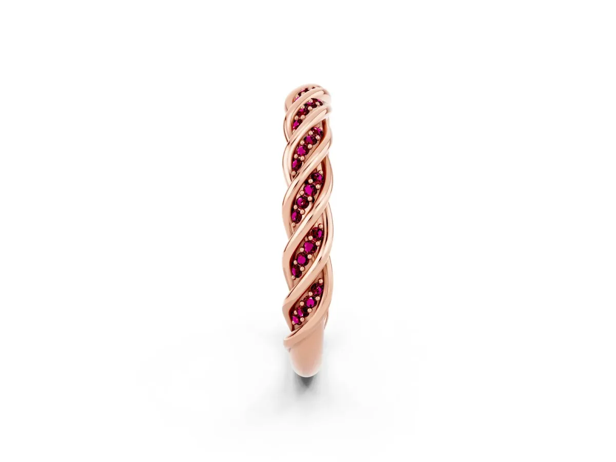 Twisted Pavé Round Garnet Eternity Band with Shared Prong Setting Rose gold